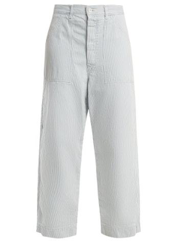 Matchesfashion.com Chimala - High Rise Striped Cotton Cropped Trousers - Womens - Blue Stripe