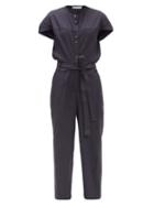 Matchesfashion.com Palmer//harding - Leston Stripe-jacquard Cotton-blend Jumpsuit - Womens - Navy