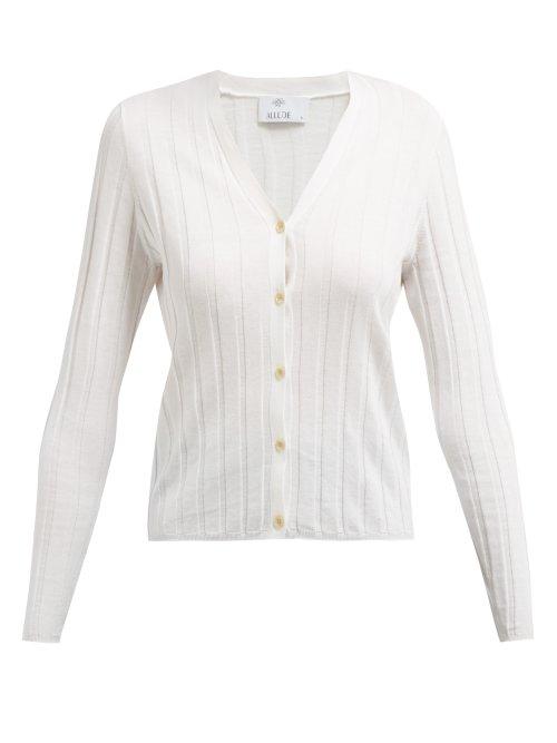 Matchesfashion.com Allude - Ribbed Knit Cotton And Silk Blend Cardigan - Womens - Ivory