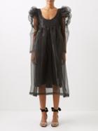 Kika Vargas - Chiara Puff-sleeve Silk-blend Midi Dress - Womens - Black