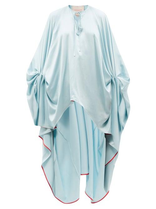 Roksanda - Deena Cape-back Silk-satin Blouse - Womens - Light Blue