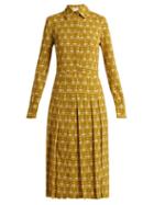 Matchesfashion.com La Doublej - Chemisier Libellule Print Pleated Shirtdress - Womens - Yellow Multi