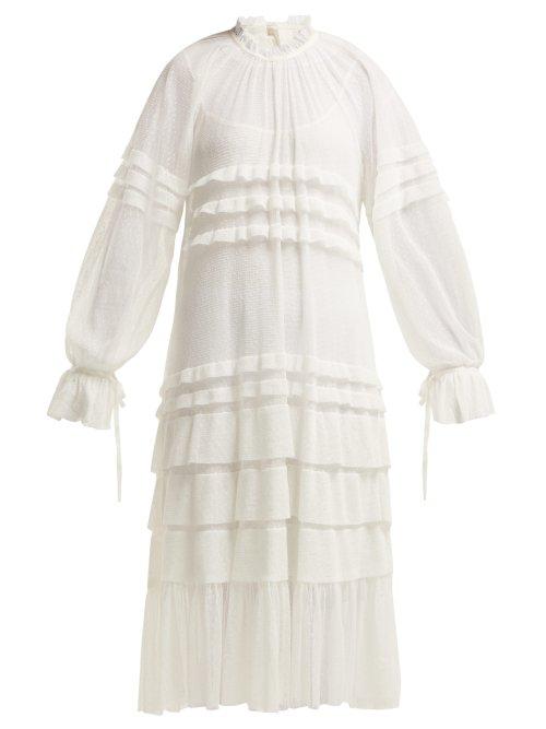Matchesfashion.com Lee Mathews - Molly Tiered Tulle Midi Dress - Womens - White