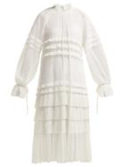 Matchesfashion.com Lee Mathews - Molly Tiered Tulle Midi Dress - Womens - White