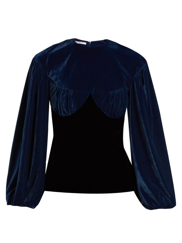 Emilia Wickstead Pandora Bi-colour Gathered Velvet Top