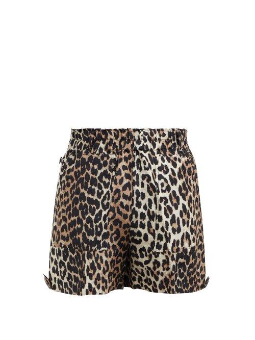 Matchesfashion.com Ganni - Cedar Leopard Print Linen Blend Shorts - Womens - Brown Multi