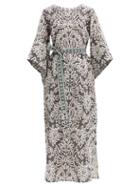 Matchesfashion.com D'ascoli - Raya Belted Floral-print Cotton-khadi Dress - Womens - Black