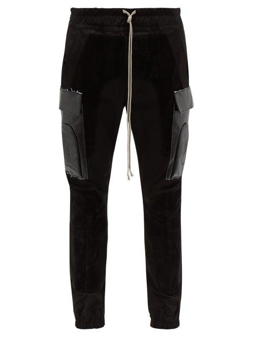 Matchesfashion.com Rick Owens - Suede Trimmed Cotton Blend Cargo Trousers - Mens - Black