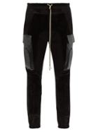 Matchesfashion.com Rick Owens - Suede Trimmed Cotton Blend Cargo Trousers - Mens - Black