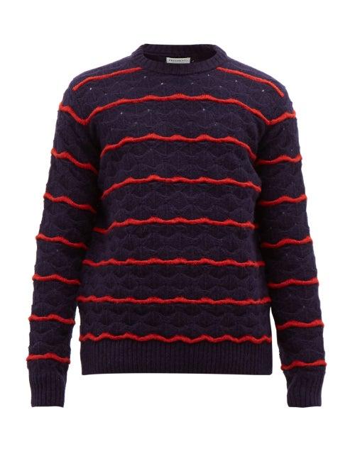 Matchesfashion.com President's - Wave Wool Knit Sweater - Mens - Blue