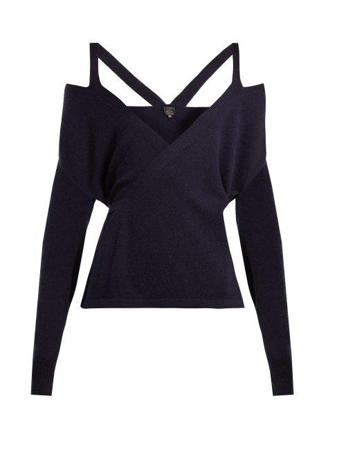 Matchesfashion.com Pepper & Mayne - Cut Out Shoulder Cashmere Wrap Cardigan - Womens - Navy