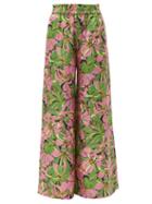 Matchesfashion.com La Doublej - Floral Print Silk Wide Leg Trousers - Womens - Green Multi