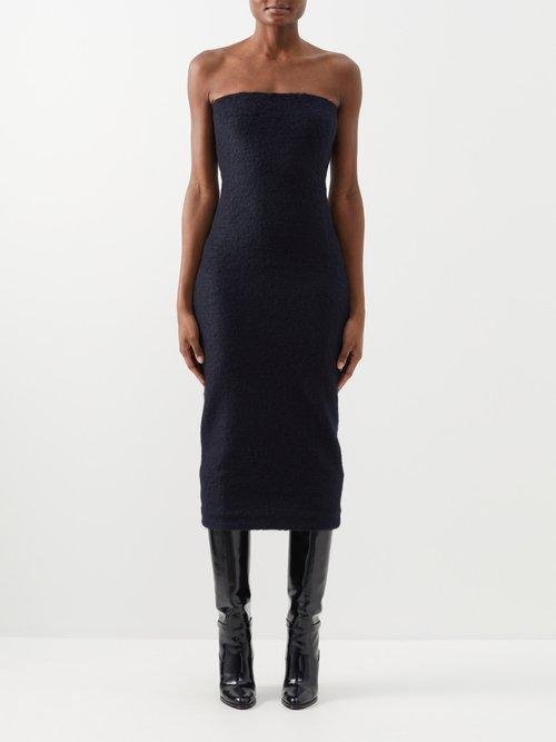 Zaid Affas - Bandeau Mohair-blend Boucl Midi Dress - Womens - Navy