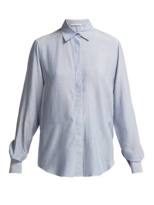 Matchesfashion.com Pallas X Claire Thomson-jonville - Emilie Pinstriped Crepe Shirt - Womens - Blue