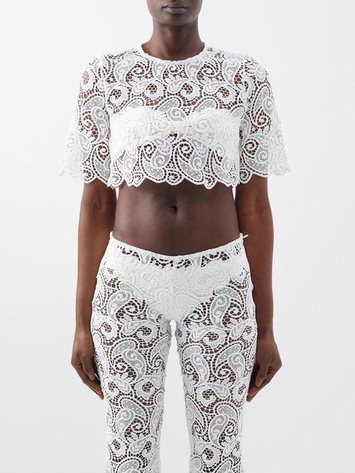 Dodo Bar Or - Martina Guipure-lace Cropped Top - Womens - White