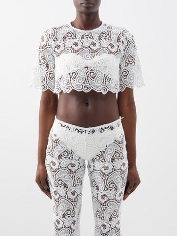 Dodo Bar Or - Martina Guipure-lace Cropped Top - Womens - White