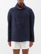 Giuliva Heritage - Raff Half-button Linen Shirt - Mens - Navy
