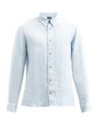 Matchesfashion.com A.p.c. - Vincent Logo-embroidered Linen Shirt - Mens - Light Blue
