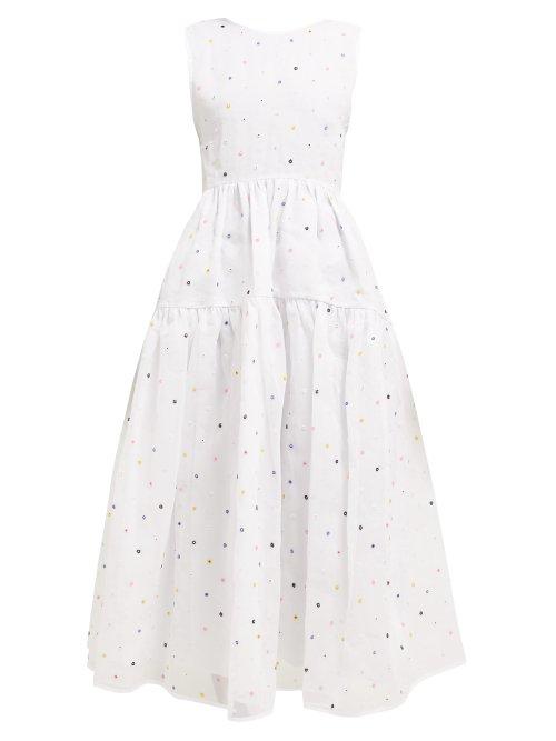 Matchesfashion.com Cecilie Bahnsen - Ruth Floral Beaded Cotton Organza Dress - Womens - White Multi