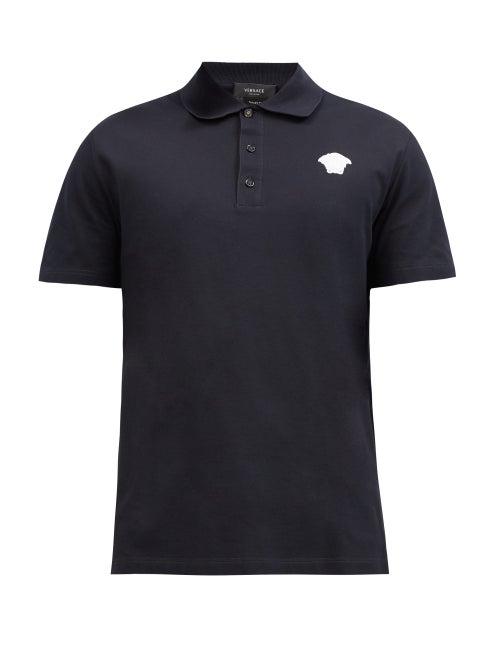 Matchesfashion.com Versace - Medusa-embroidered Cotton-piqu Polo Shirt - Mens - Navy White