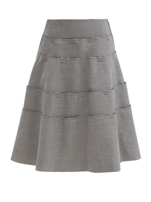 Comme Des Garons Comme Des Garons - Raw-edge Tiered Houndstooth-wool Midi Skirt - Womens - Black Multi