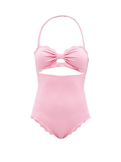 Marysia - Antibes Cutout Scalloped Swimsuit - Womens - Mid Pink