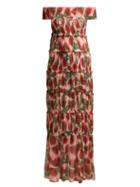 Matchesfashion.com Adriana Degreas - Fiore Protea Print Tiered Silk Maxi Dress - Womens - Pink Print