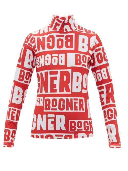 Matchesfashion.com Bogner - Beline Logo Print Quarter Zip Thermal Top - Womens - Red White