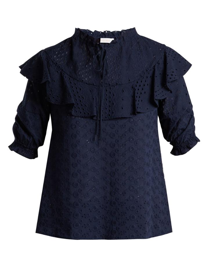 See By Chloé Floral-embroidered Cotton Blouse