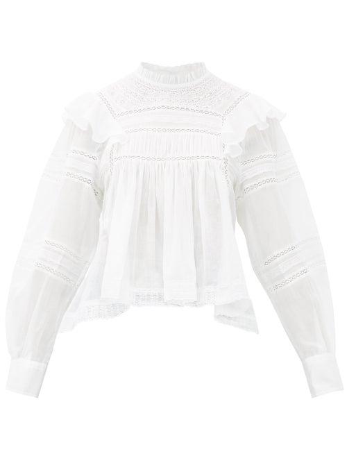 Matchesfashion.com Isabel Marant Toile - Viviana High-neck Ruffled Cotton Blouse - Womens - White