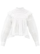 Matchesfashion.com Isabel Marant Toile - Viviana High-neck Ruffled Cotton Blouse - Womens - White