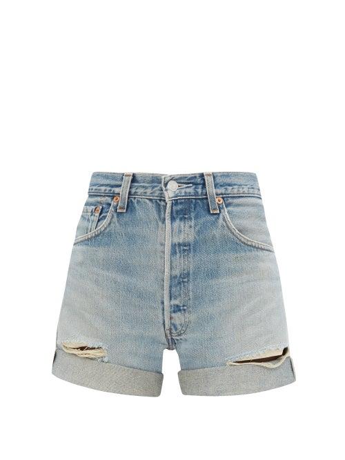 Matchesfashion.com Re/done Originals - Levi's 90s Distressed Denim Shorts - Womens - Denim