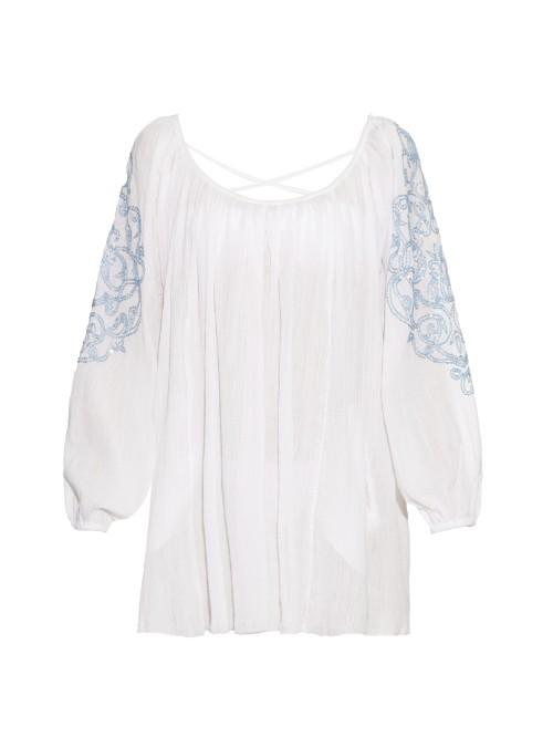 Juliet Dunn Embroidered-sleeve Cotton Kaftan