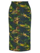 Matchesfashion.com Rochas - Camouflage Print Cotton Blend Taffeta Pencil Skirt - Womens - Green Multi