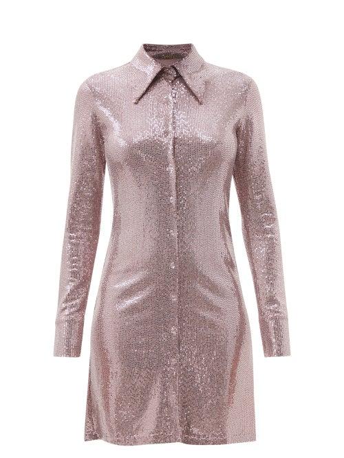 Dodo Bar Or - Dany Sequinned-jersey Shirt Dress - Womens - Silver Pink