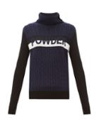 Matchesfashion.com Perfect Moment - Powder Intarsia Cable Knit Wool Sweater - Womens - Navy