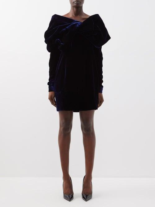 Tom Ford - Asymmetric Draped Velvet Mini Dress - Womens - Navy