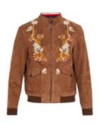 Gucci Dragon-embroidery Suede Bomber Jacket