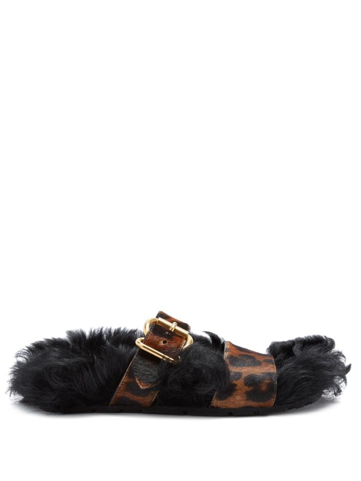 Prada Shearling-lined Calf-hair Slides