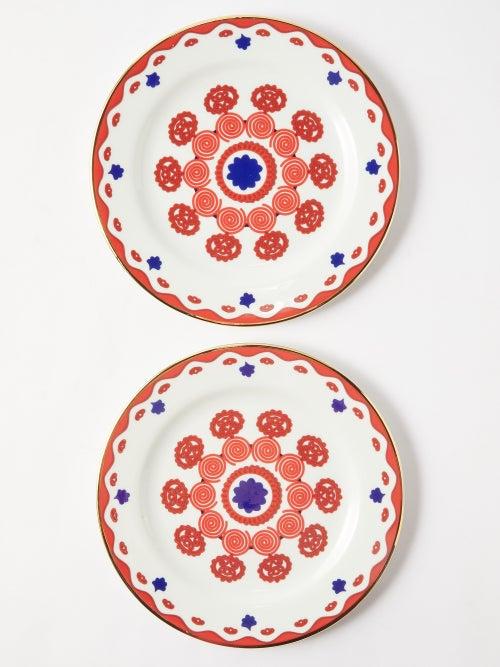 La Doublej - X Von Bartha Miki Set Of Two Dessert Plates - Womens - Red Multi