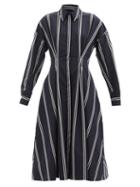 Matchesfashion.com Ssone - Balance Striped Wool-blend Shirt Dress - Womens - Navy Stripe