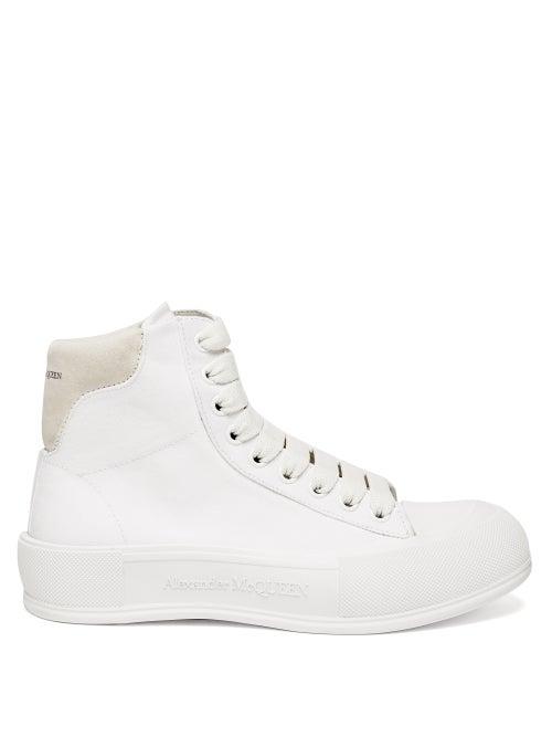 Ladies Shoes Alexander Mcqueen - Panelled High-top Canvas Trainers - Womens - White