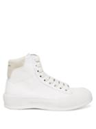 Ladies Shoes Alexander Mcqueen - Panelled High-top Canvas Trainers - Womens - White