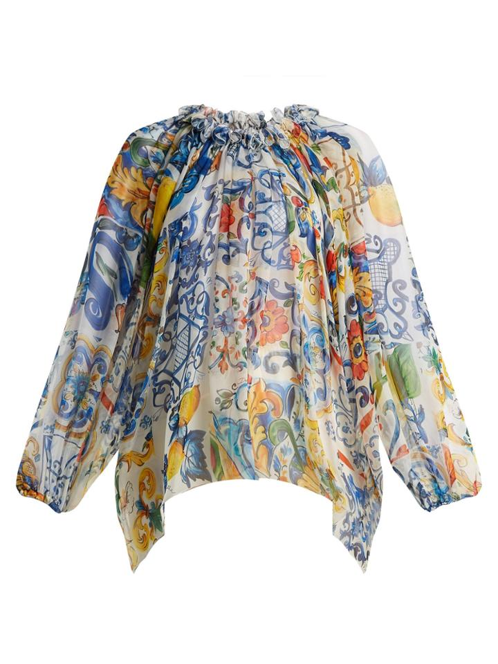 Dolce & Gabbana Majolica-print Silk-chiffon Blouse