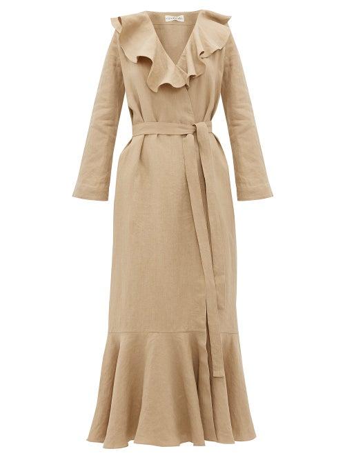Matchesfashion.com Casa Raki - Esme Ruffled Linen Wrap Dress - Womens - Beige
