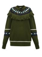 Matchesfashion.com Miu Miu - Floral Embroidered Wool Sweater - Womens - Green Multi