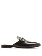 Matchesfashion.com Gucci - Princetown Embroidered Leather Backless Loafers - Womens - Black Multi