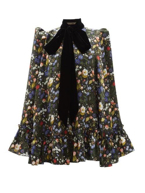 Matchesfashion.com The Vampire's Wife - The Confessional Floral-print Silk-satin Cape - Womens - Black Multi