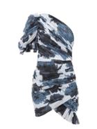 Matchesfashion.com Alexandre Vauthier - Ruched One-shoulder Floral-print Cotton Dress - Womens - Navy Print
