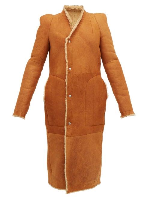 Matchesfashion.com Rick Owens - Slit Cuff Panelled Shearling Coat - Womens - Tan